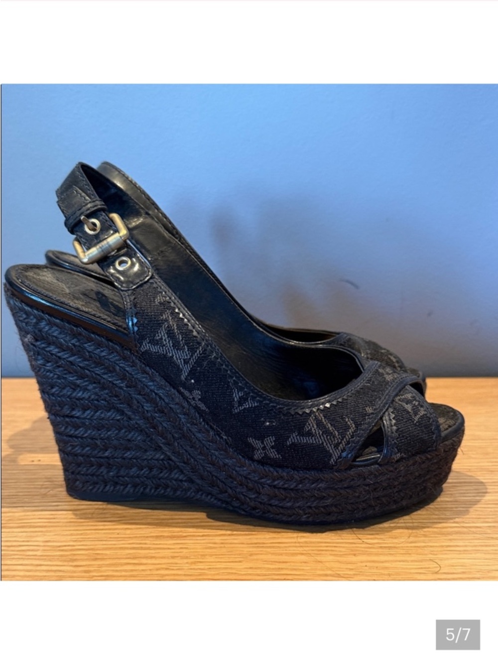 Louis Vuitton Black Monogram Canvas Wedge Espadrilles - Picture 4 of 5